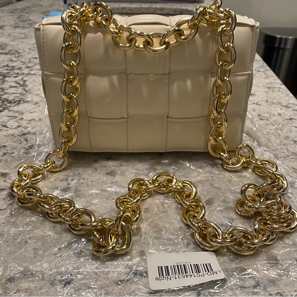 Brand New Never Worn Cream Woven Cassette Style Chain Crossbody Bag